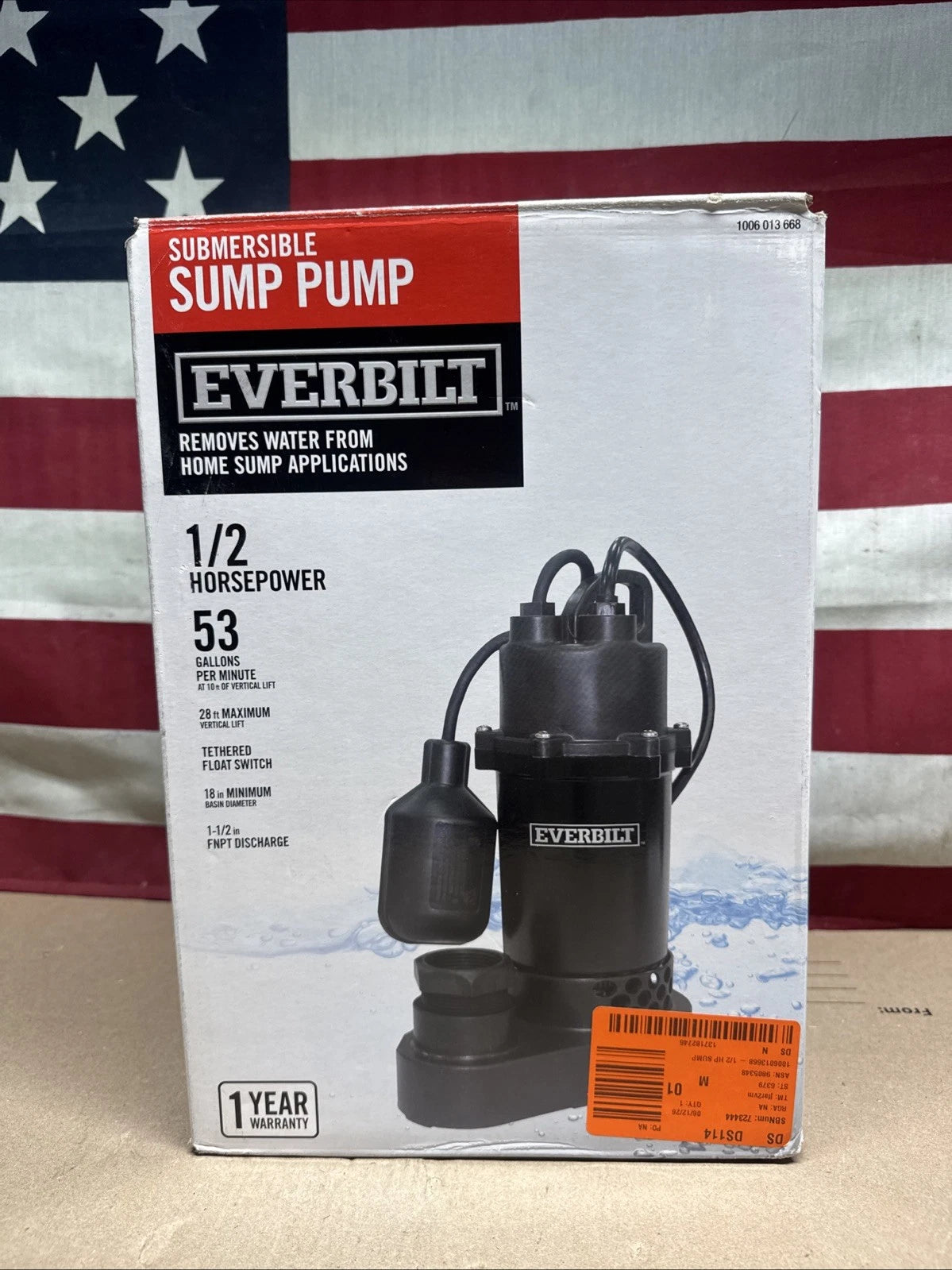 Everbilt HDSP50W 1/2 HP Submersible Aluminum Sump Pump with Tethered Switch OB