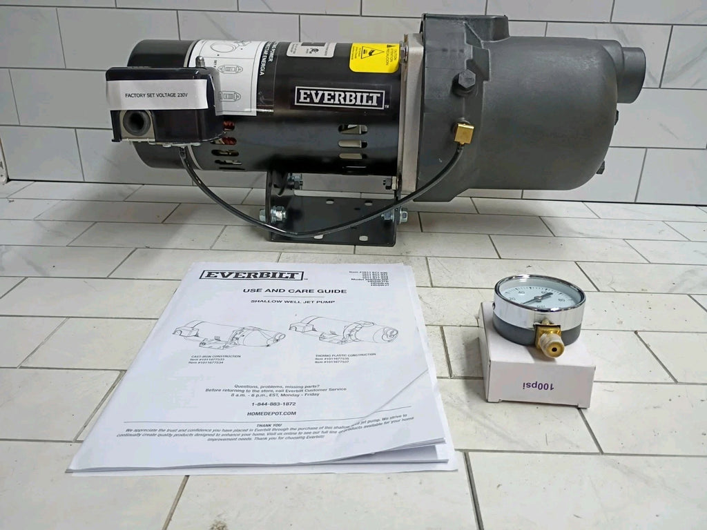 1/2 HP Everbilt Shallow Well Jet Pump Dual Voltage HDSWJ5P 25’ Lift 11.5 GPM OB