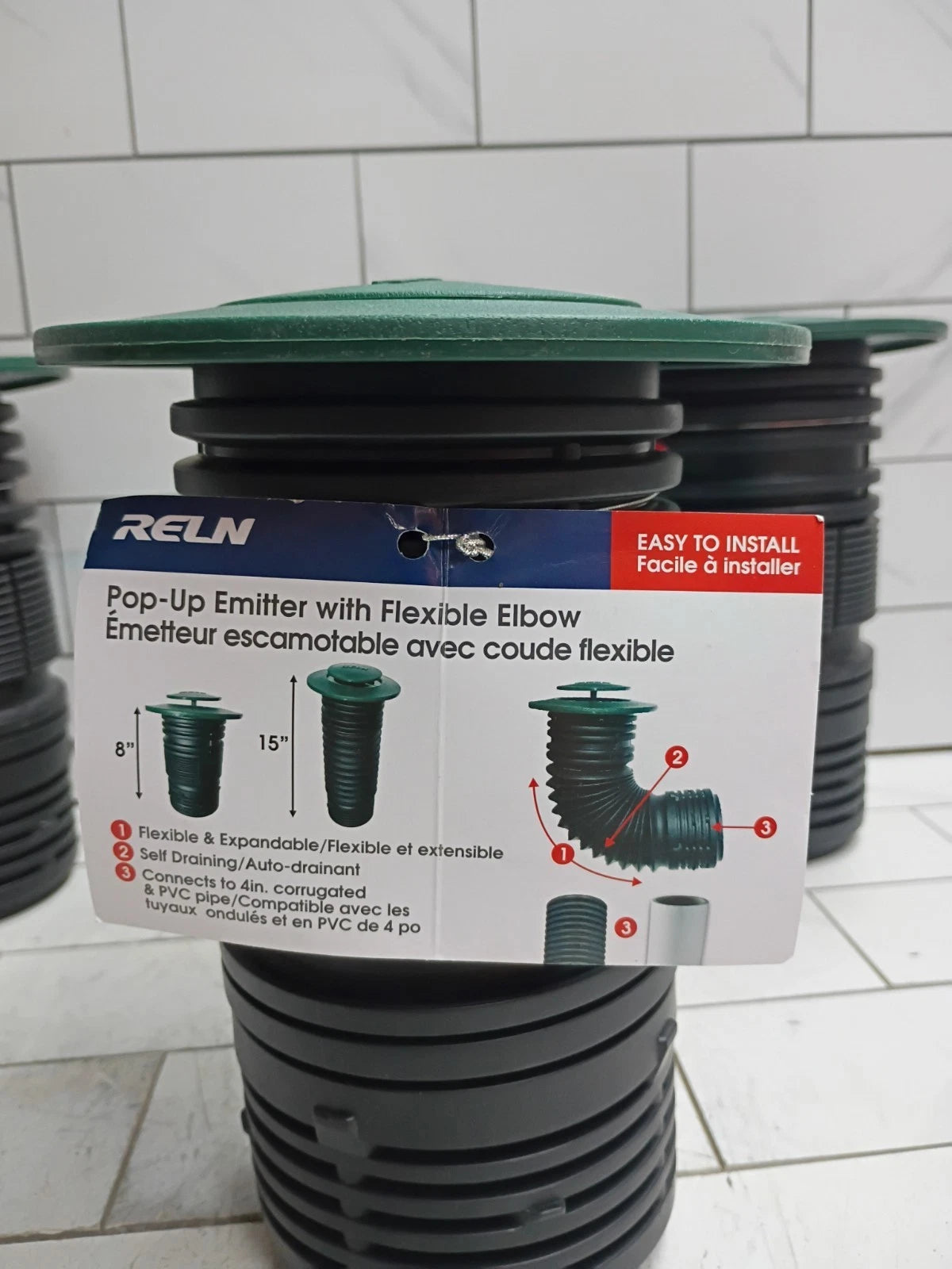 3PK RELN Lawn 4" Pop-Up Emitter with Flexible Elbow Self-Draining Slots