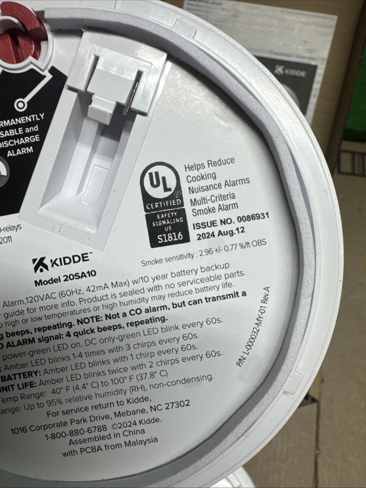 Kidde 20SA10 Hardwired Smoke Detector, 10-Year Battery, Interconnectable
