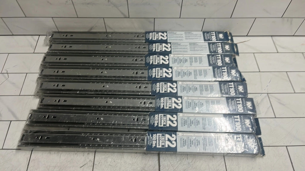 8-PACK Knape & Vogt TT100RP Zinc Plated Steel Full Extension Drawer Slide 22"