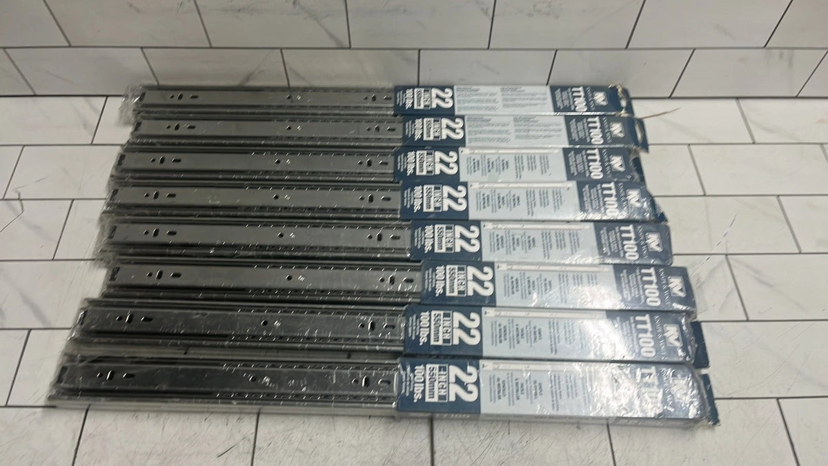8-PACK Knape & Vogt TT100RP Zinc Plated Steel Full Extension Drawer Slide 22"