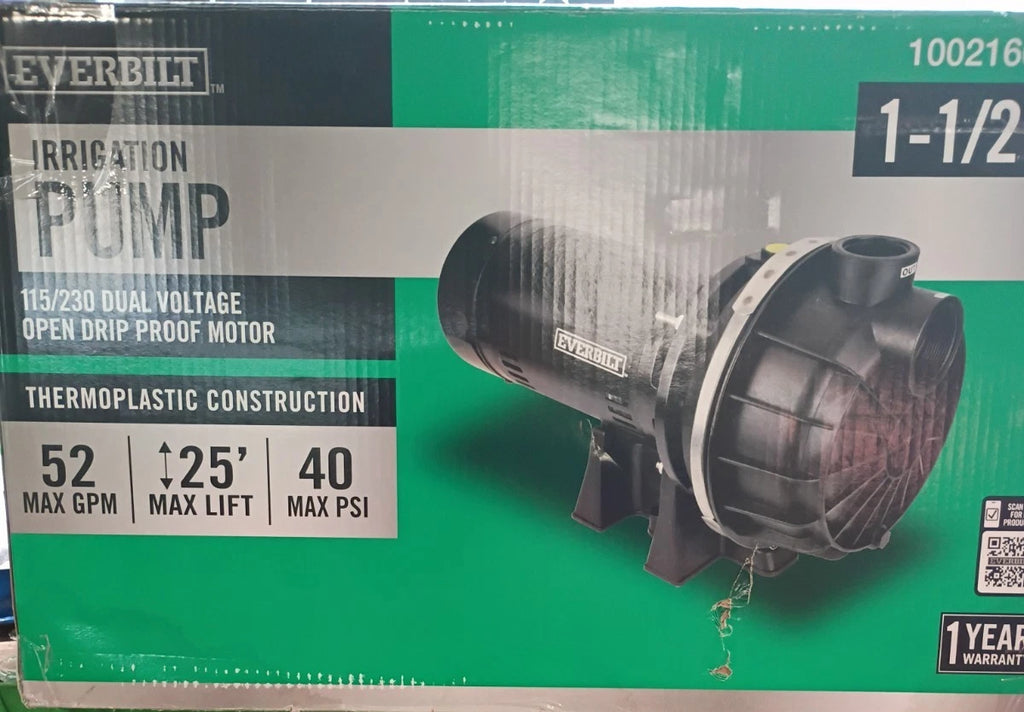 Everbilt HDLS15P, Lawn Irrigation Pump Plastic 1-1/2HP 52 GPM 40 PSI, Used READ
