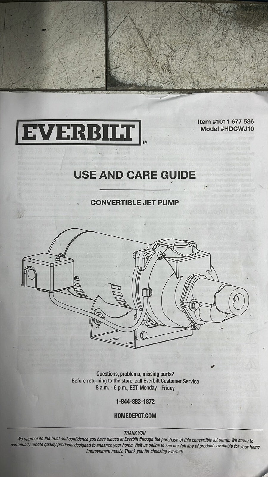 Everbilt HDCWJ10 1HP Professional Convertible Jet Pump *FOR PARTS*