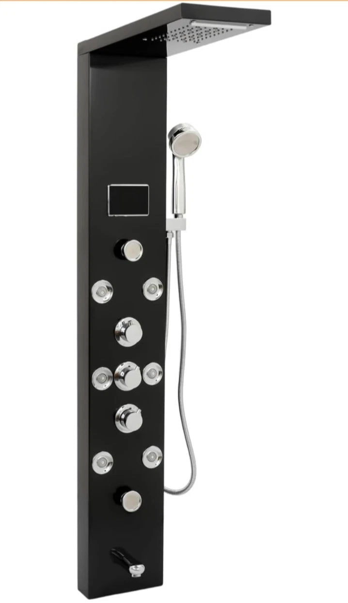 Black LED Shower Panel Tower System, 8 Body Massage Jets, Stainless Steel...