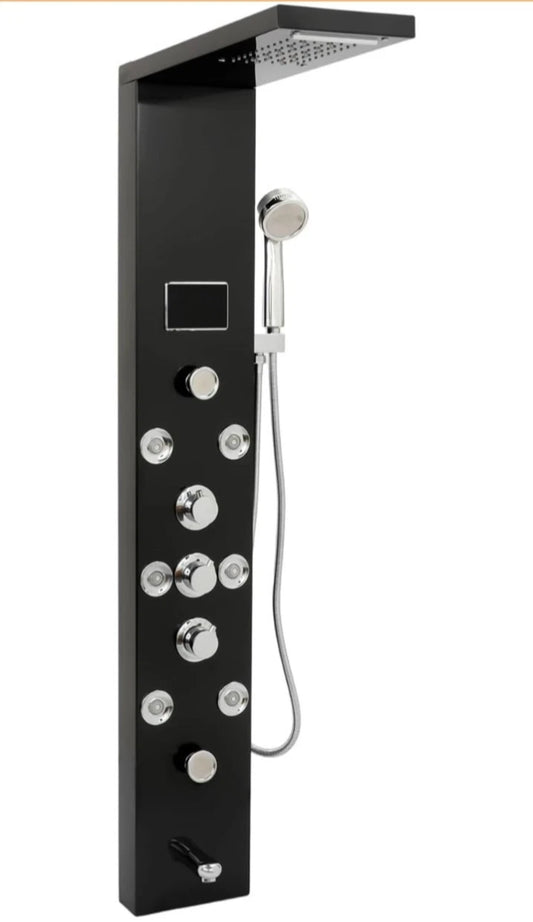 Black LED Shower Panel Tower System, 8 Body Massage Jets, Stainless Steel...
