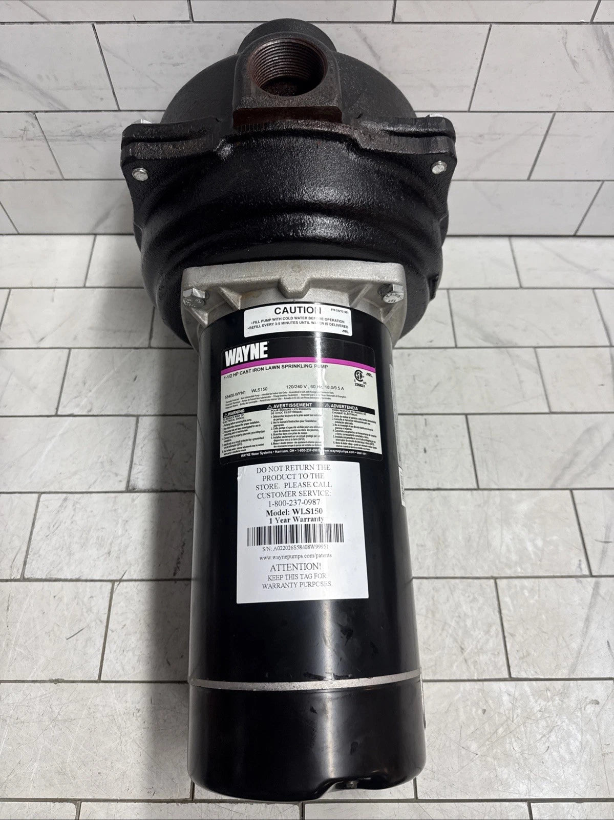 Wayne WLS150 1-1/2 HP Cast Iron Quick-Prime Lawn-Sprinkler Pump- PARTS ONLY READ