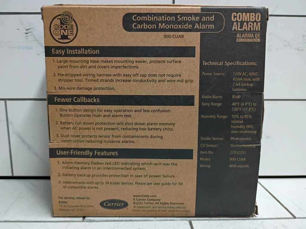 Code One 900-CUAR Smoke and Carbon Monoxide Alarm Hardwired with Battery Backup