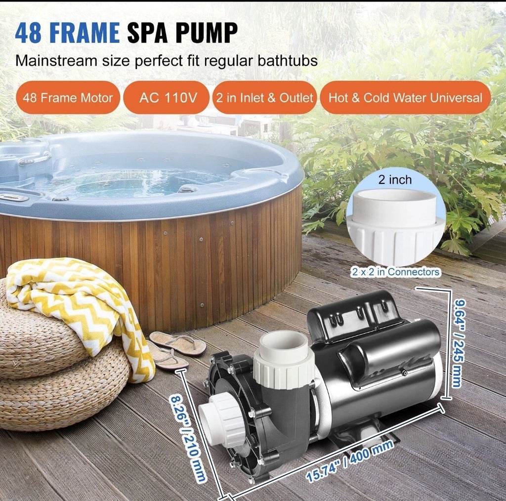 Vevor 48-Frame 2 Speed SPA Pump Hot TubPump 1/150 GP.5 HPM or 0.46 HP/70 GPM OB
