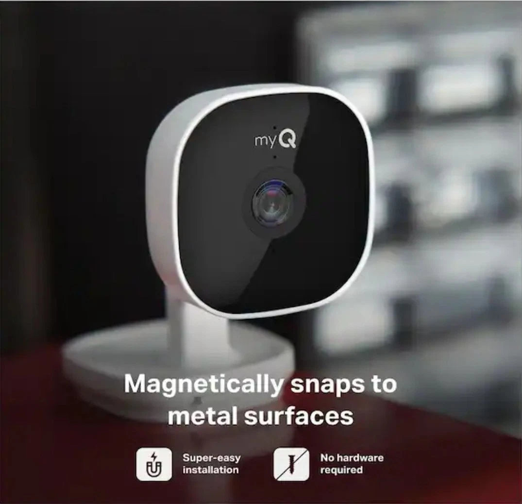 myQ - Smart Garage Security Camera - HD 1080p - Indoor Wi-Fi - White OPEN BOX.