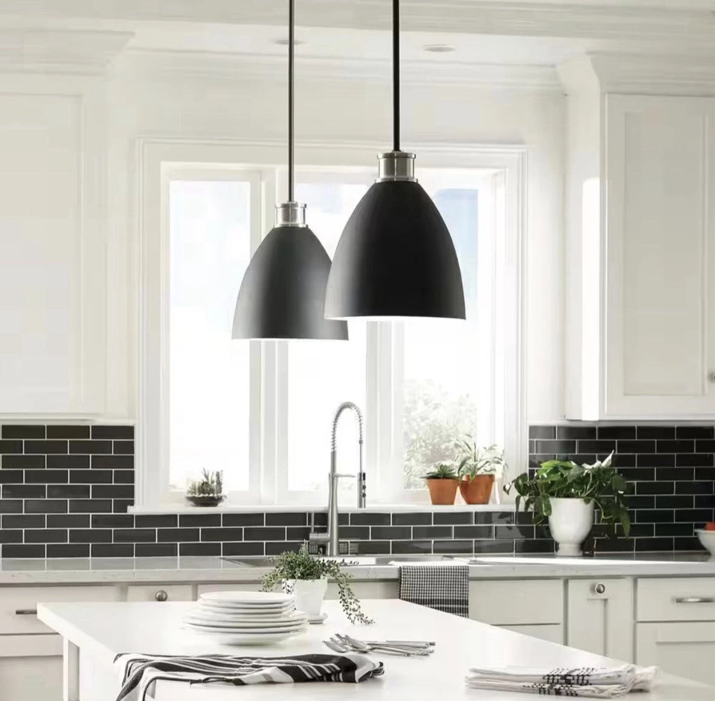 GL - Varus 10.5 in. W 1-Light Matte Black Metal Modern Industrial Pendant