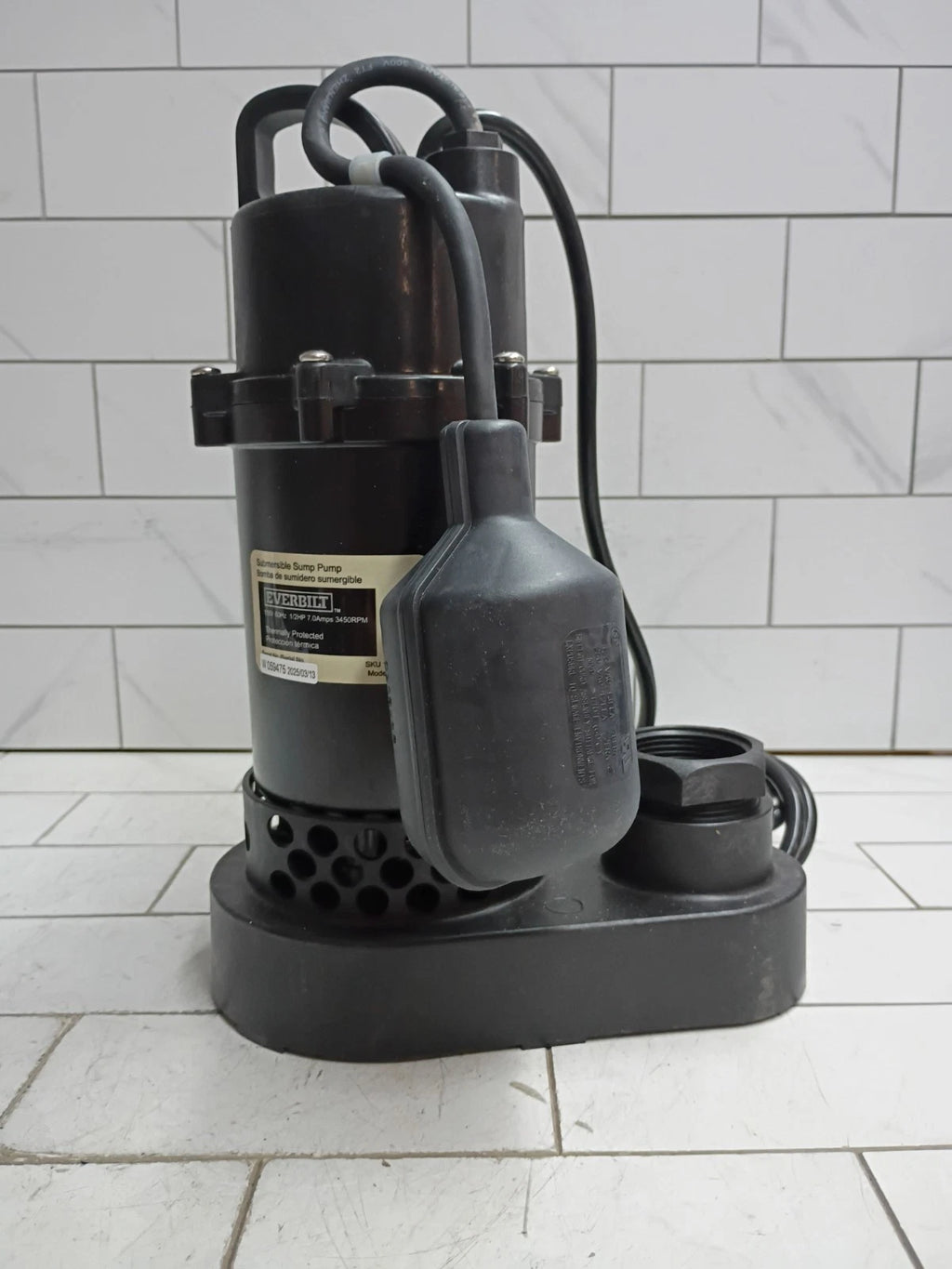Everbilt HDSP50W 1/2 HP Submersible Aluminum Sump Pump with Tethered Switch, OB
