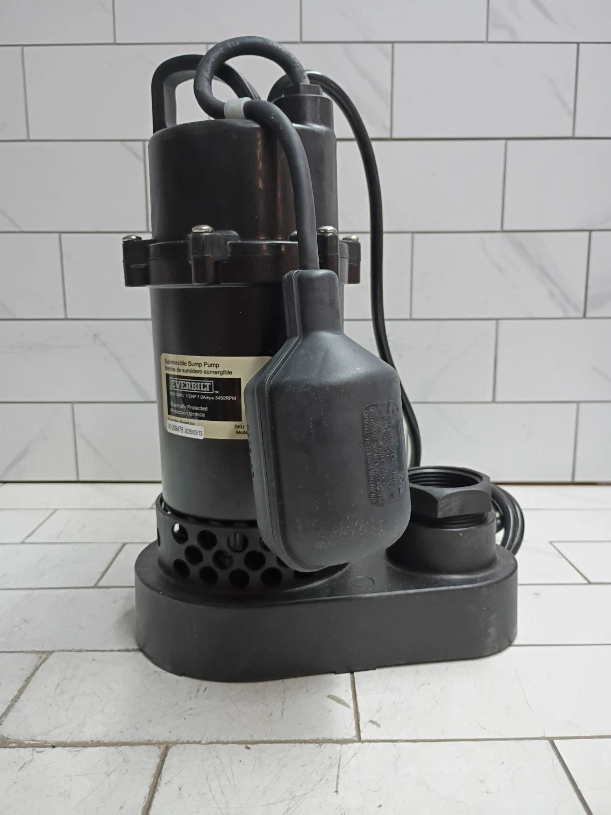 Everbilt HDSP50W 1/2 HP Submersible Aluminum Sump Pump with Tethered Switch, OB