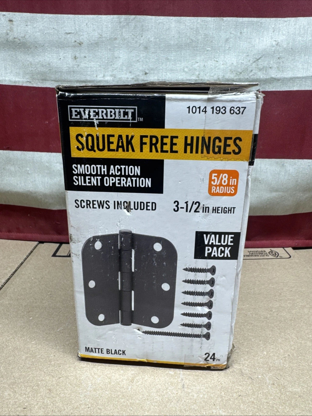 24 Pack Everbilt 3-1/2 in. x 5/8 in. Radius Matte Black Squeak-Free Door Hinges