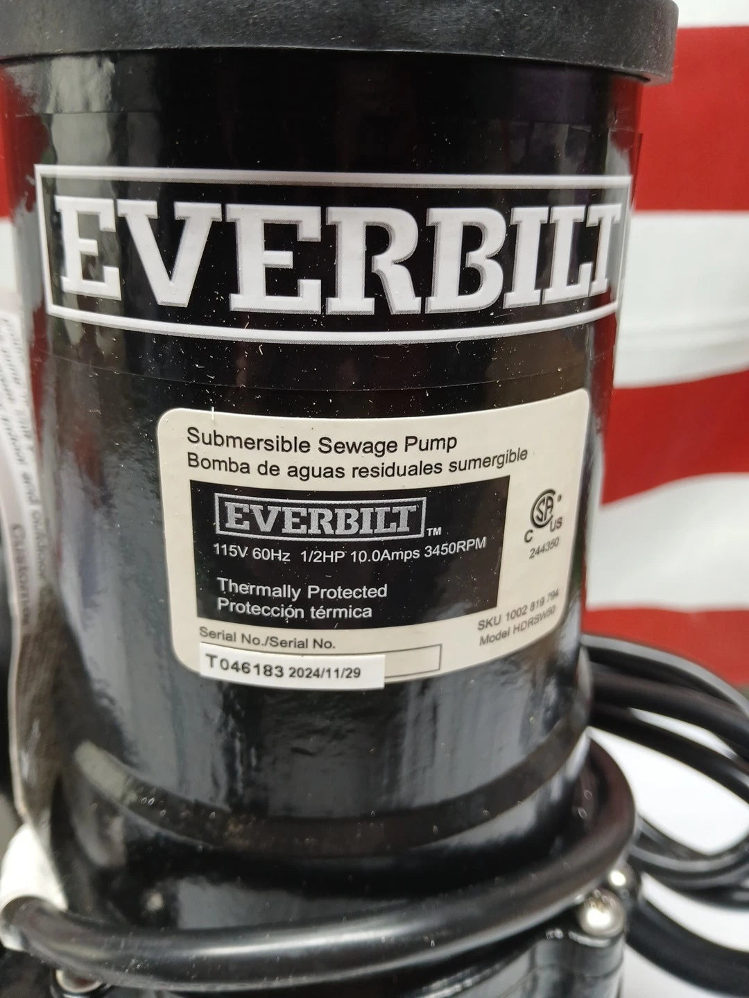Everbilt 1/2 HP Submersible Sewage Ejector Pump (HDRSW50) with Tethered Switch