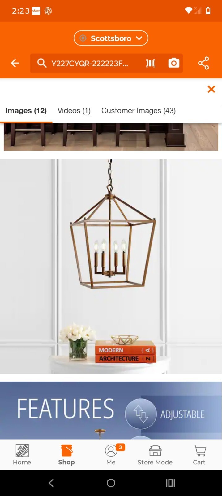 Pagoda 16 in. 4-Bulb Antique Gold Lantern Metal LED Pendant Open Box