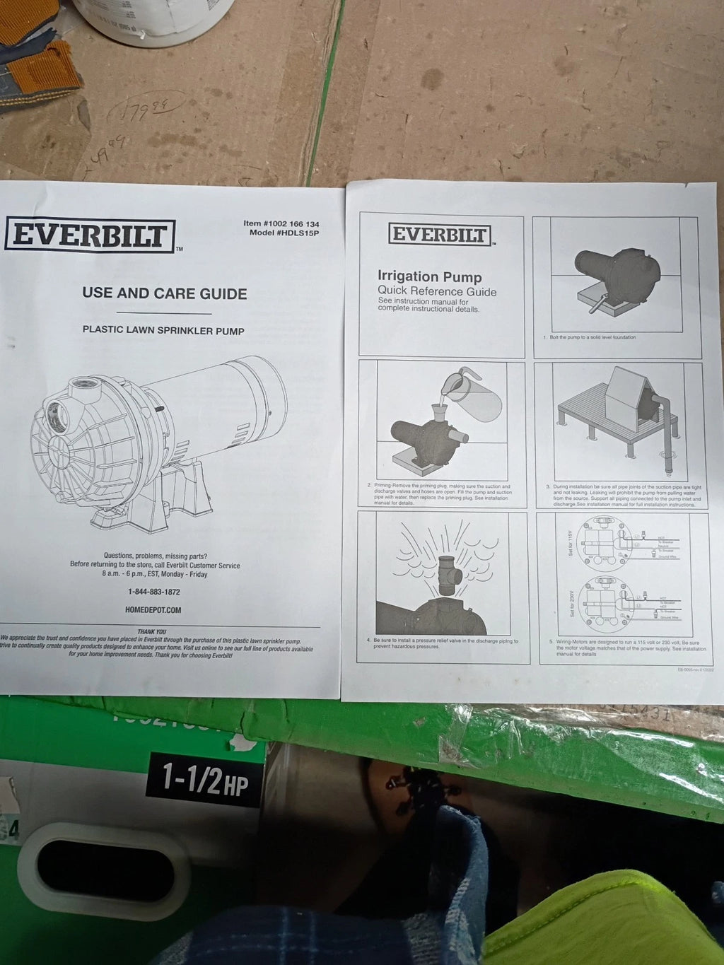 Everbilt HDLS15P Lawn Irrigation Pump Plastic 1-1/2HP, 52 GPM, 40 PSI, Open Box,