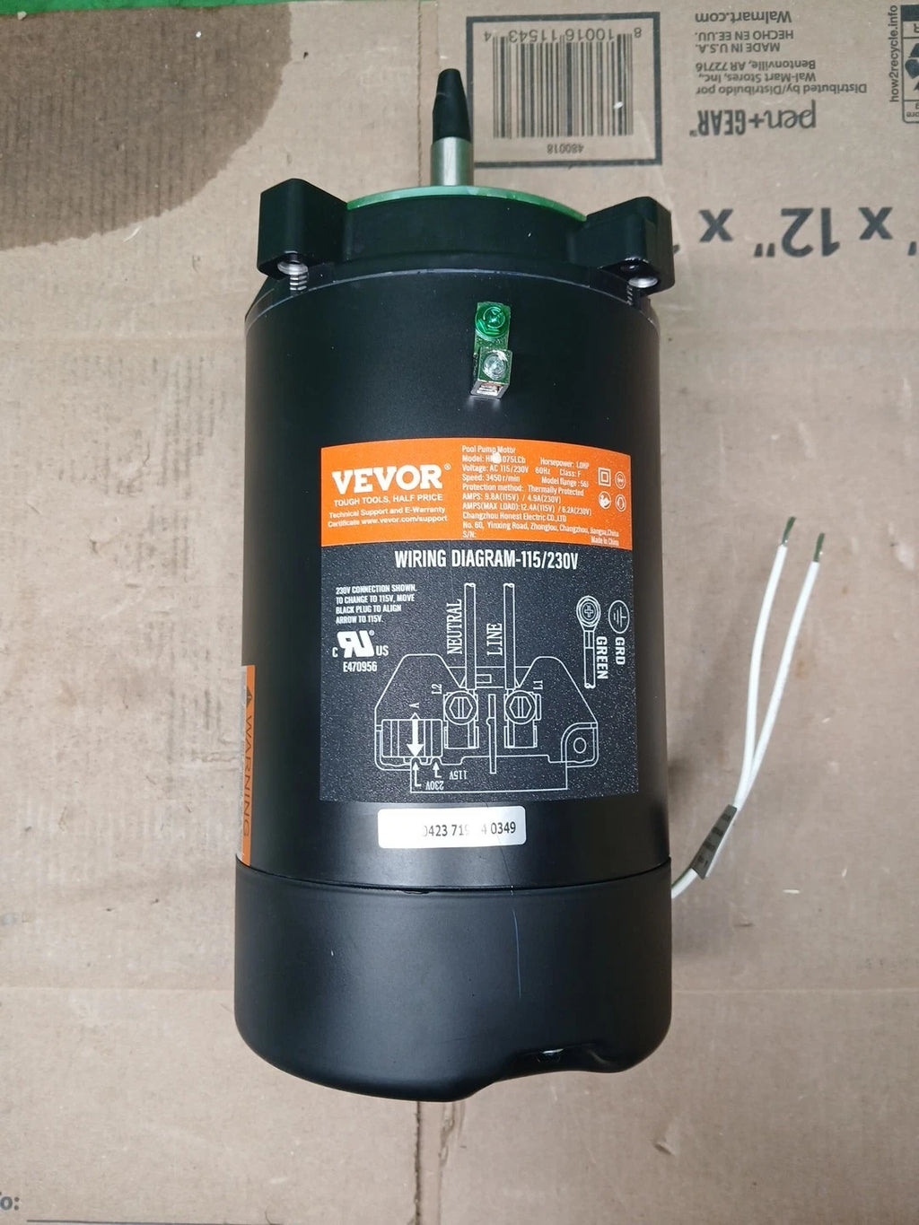 VEVOR 0.75HP Pool Pump Motor, 3450 RPM High Speed, 115V (8 Amps) / 230V (4...