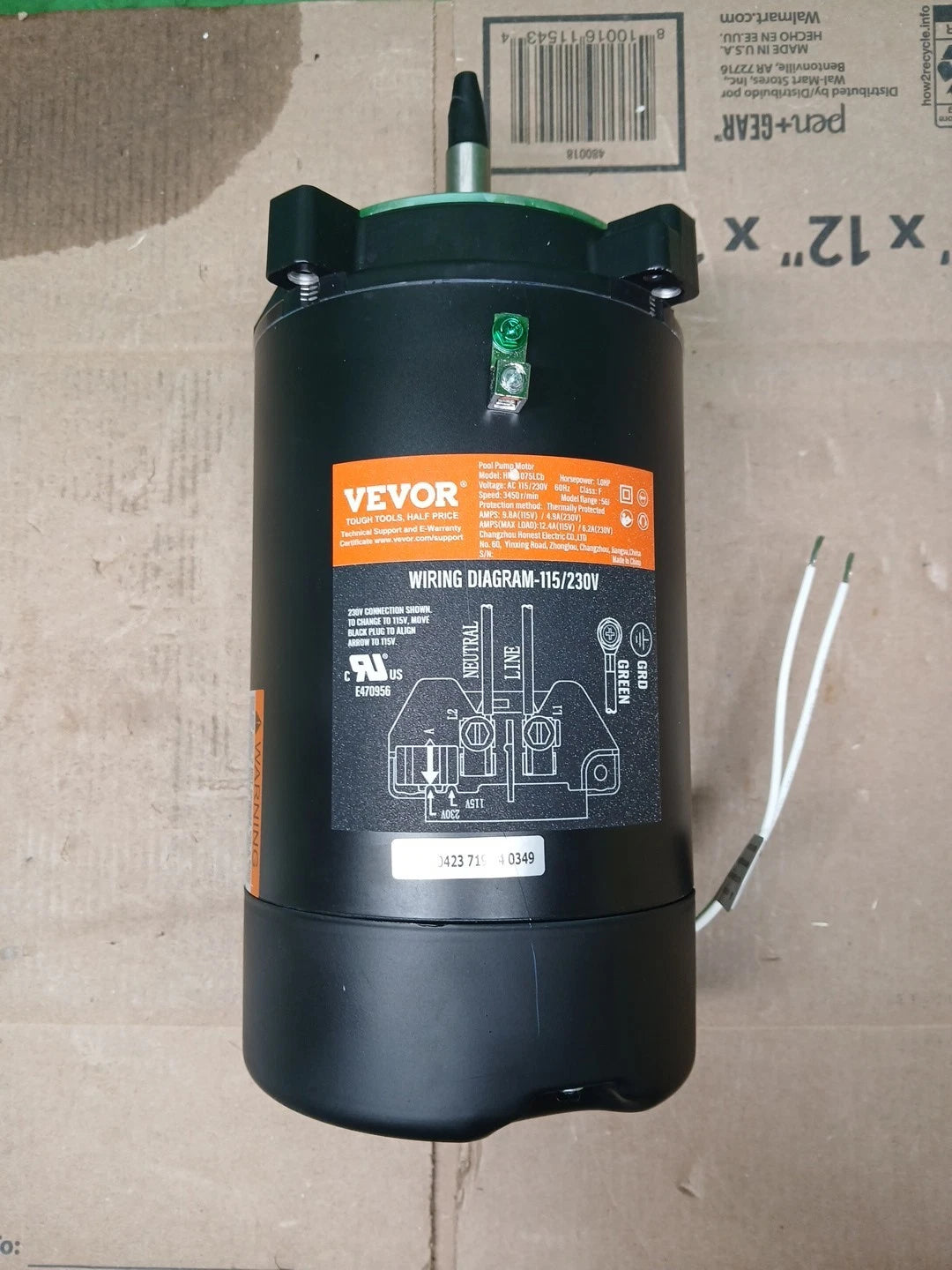 VEVOR 0.75HP Pool Pump Motor, 3450 RPM High Speed, 115V (8 Amps) / 230V (4...