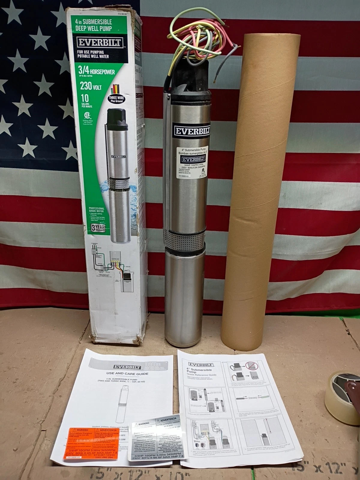 Everbilt EFSUB7-123HD, 3/4 HP Submersible 3 Wire 10 GPM Deep Well Water Pump, OB