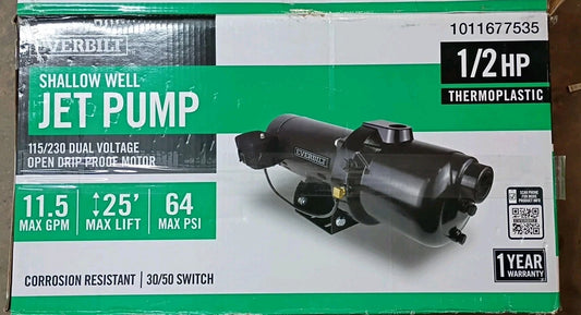 Everbilt HDSWJ5P 1/2 HP Plastic Shallow Well Jet Pump, USED, READ
