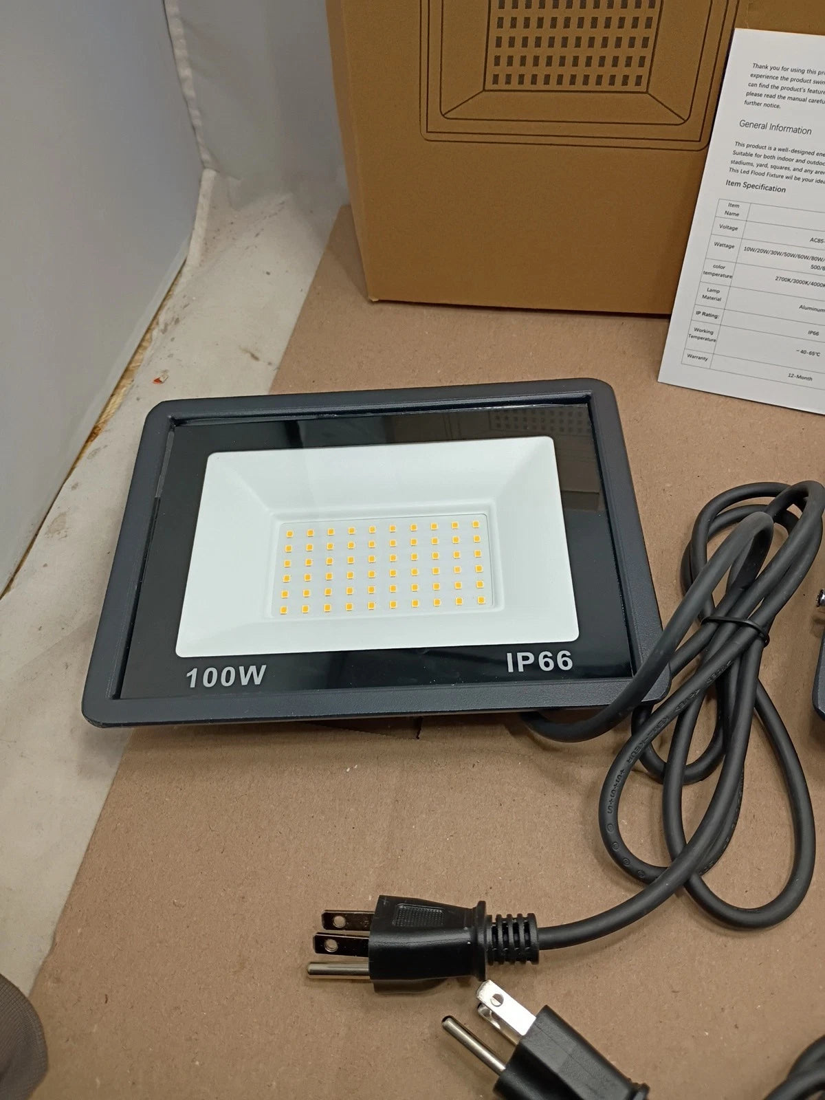 2pack 100W Led Flood Light Outdoor Security Garden Yard Spotlight Lamp Black