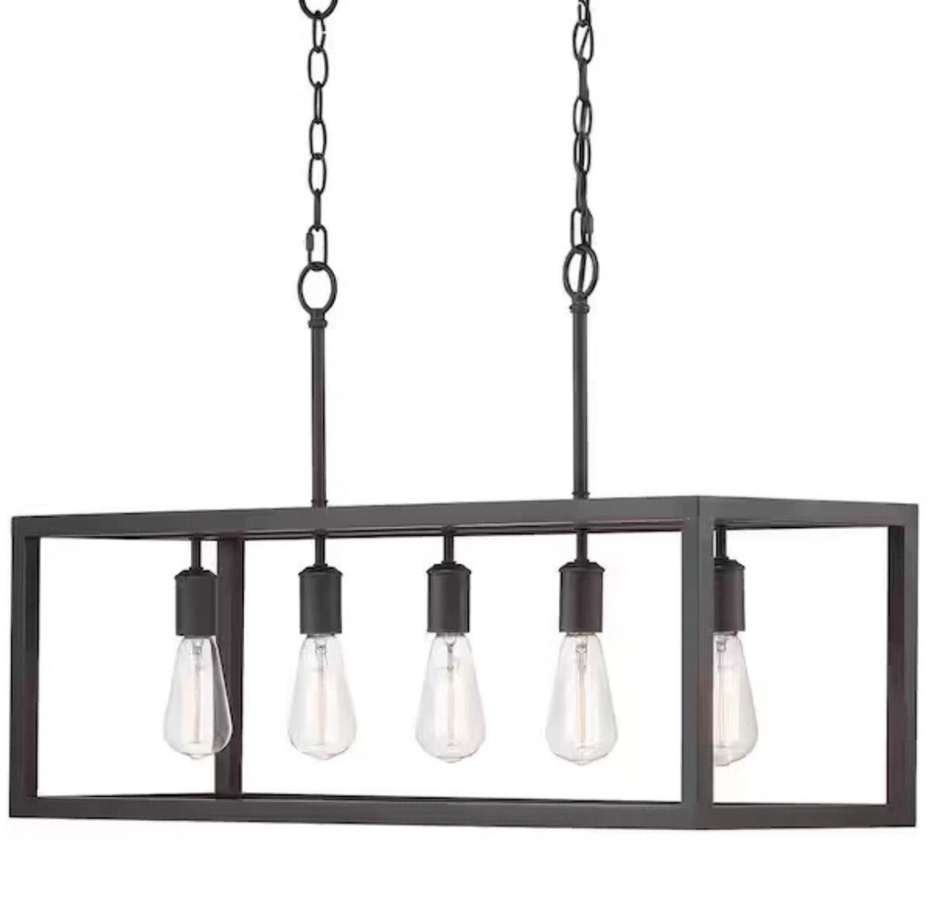 Hampton Bay Boswell Quarter 5-Light Black Industrial Linear Island Hanging