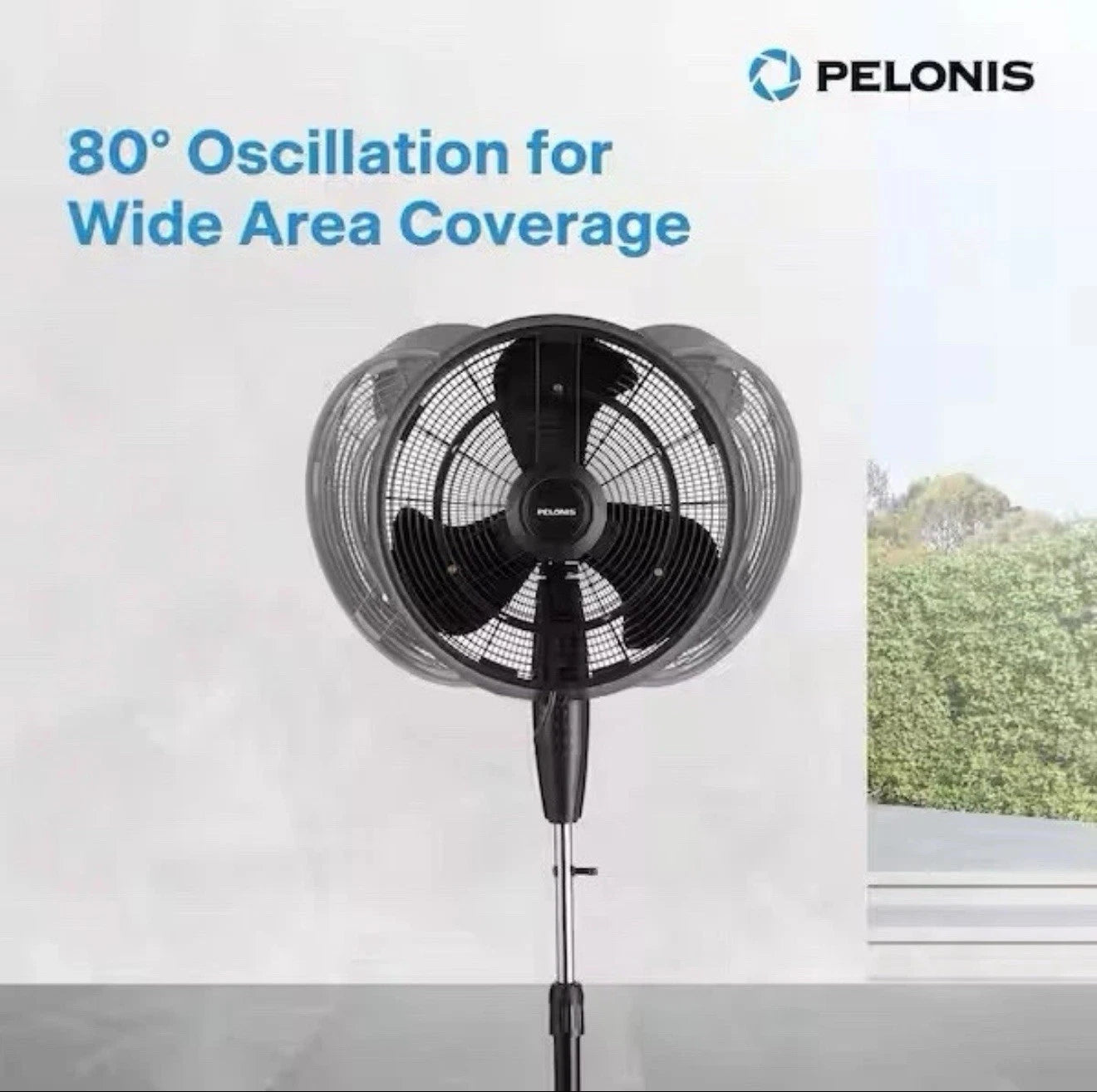 Pelonis 18 in. 3-Speed Outdoor Misting Pedestal Fan 1600 CFM Black.