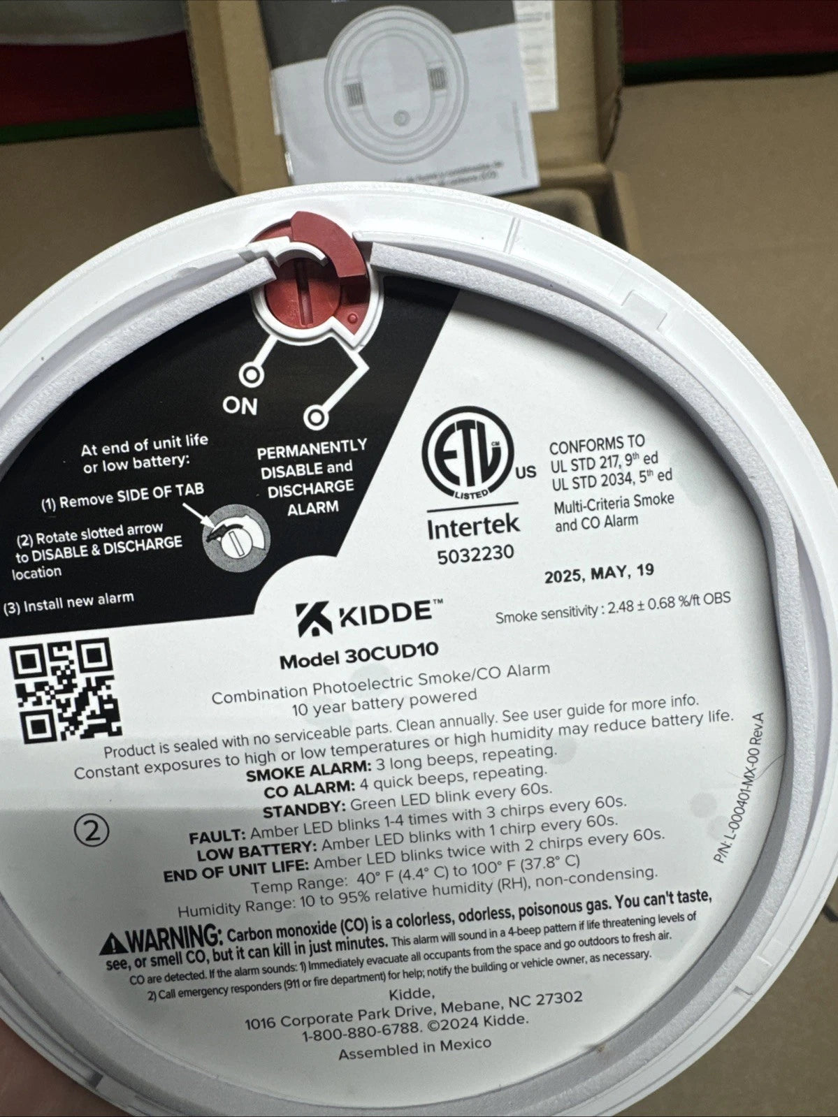 Kidde Smoke & CO Detector, 10-Year Battery, LED Warning Indicators 30CUD101!