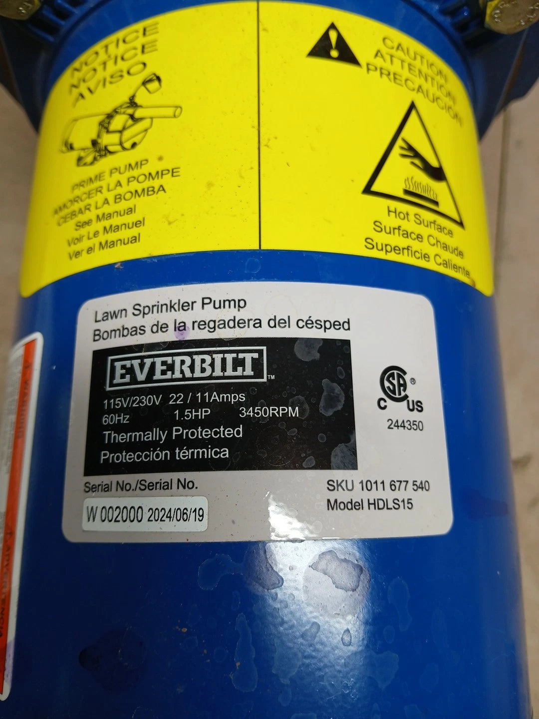 Everbilt 1-1/2 HP Cast Iron Lawn Irrigation Pump 115 /230 Dual Voltage FOR PARTS