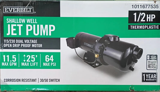 Everbilt 1/2 HP Plastic Shallow Well Jet Pump Used