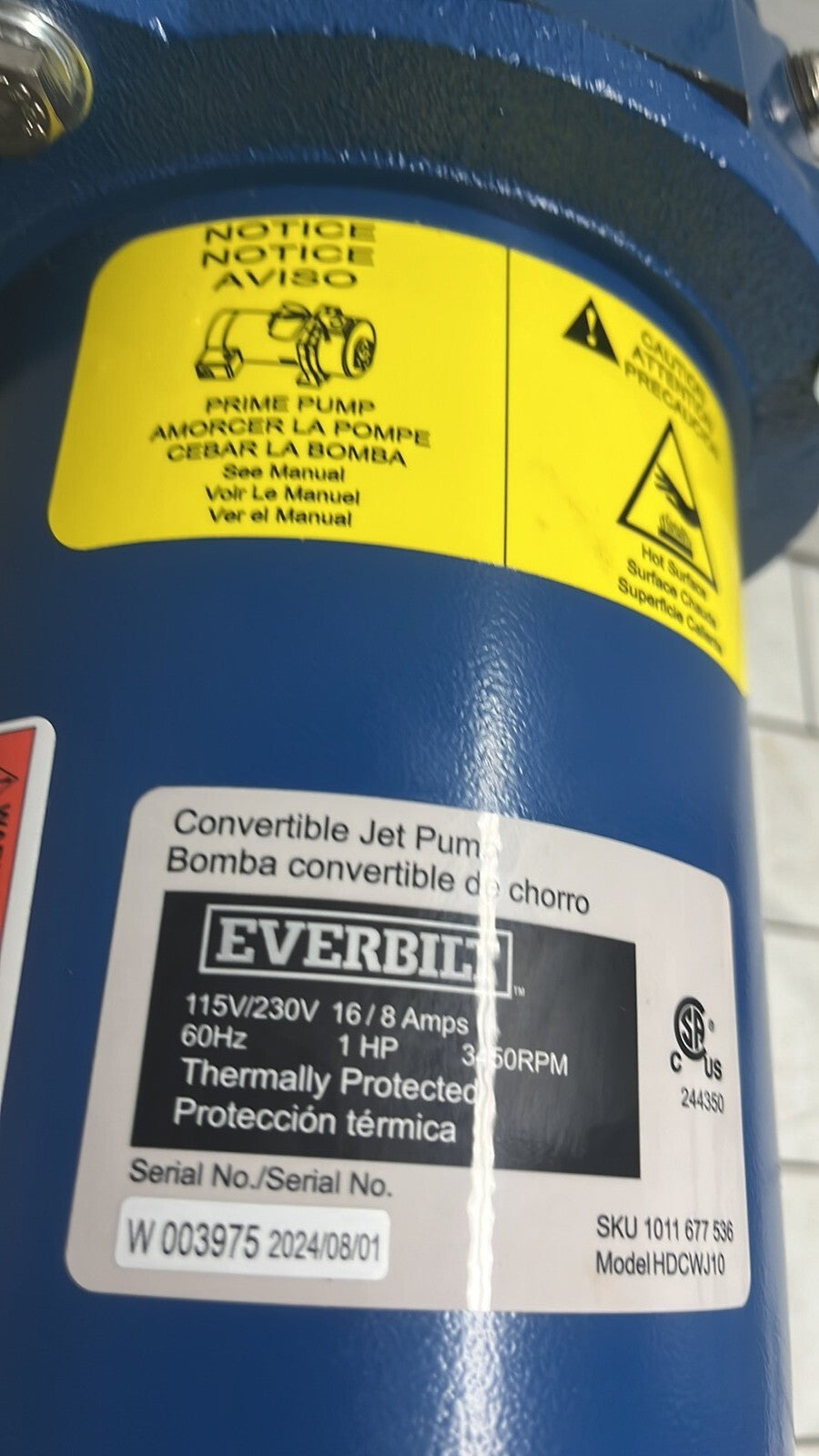 Everbilt HDCWJ10 1HP 115/230v Professional Convertible Jet Pump NEW OPEN BOX