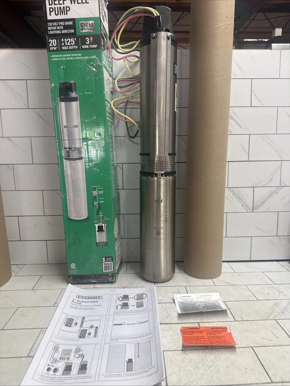 Everbilt 1HP Submersible 3-Wire 20GPM Deep Well Pump HDSUB10-203 NEW OPEN BOX