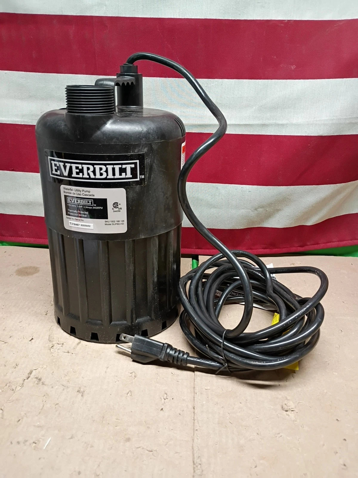 EVERBILT SUP80-HD Waterfall & Pond Pump 1/2 HP 53 GPM 26 Ft Max Vertical Lift