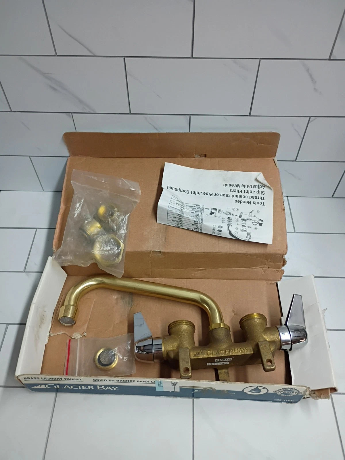Glacier Bay 238-178H | 2-Handle Laundry Faucet in Rough Brass Open Box