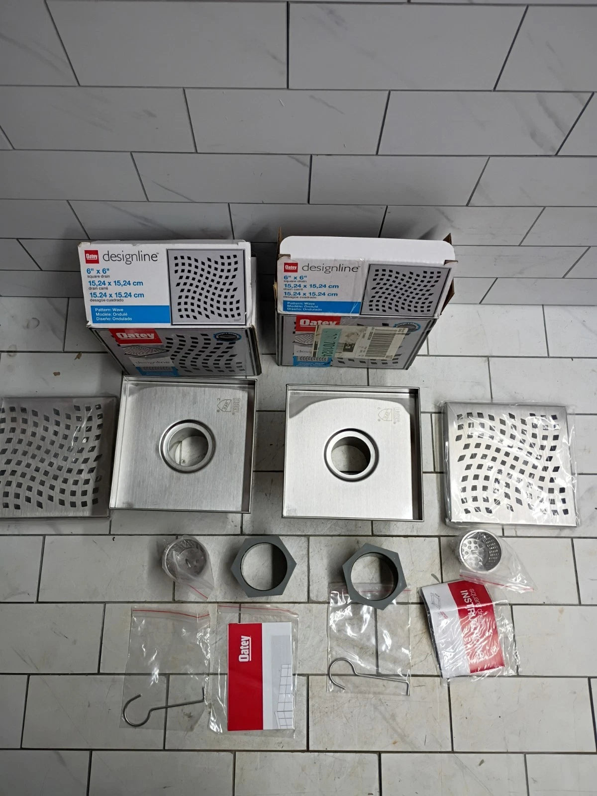 2-PK OATEY DSS4060R-d-04 Designline 6"x6" Square Shower Drain Grate - Open Box