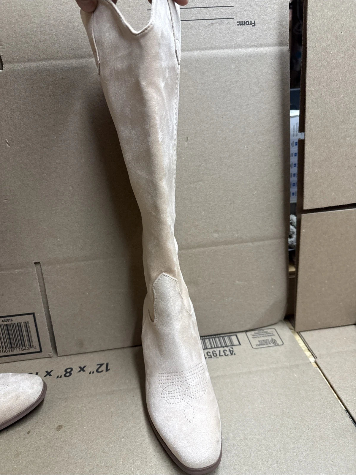 women’s size 5 1/2 light pink knee-high western boot 3 inch heel