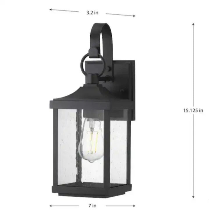 Progress Lighting Park Court 15 in. 1-Light Textured Black Outdoor Wall Lantern