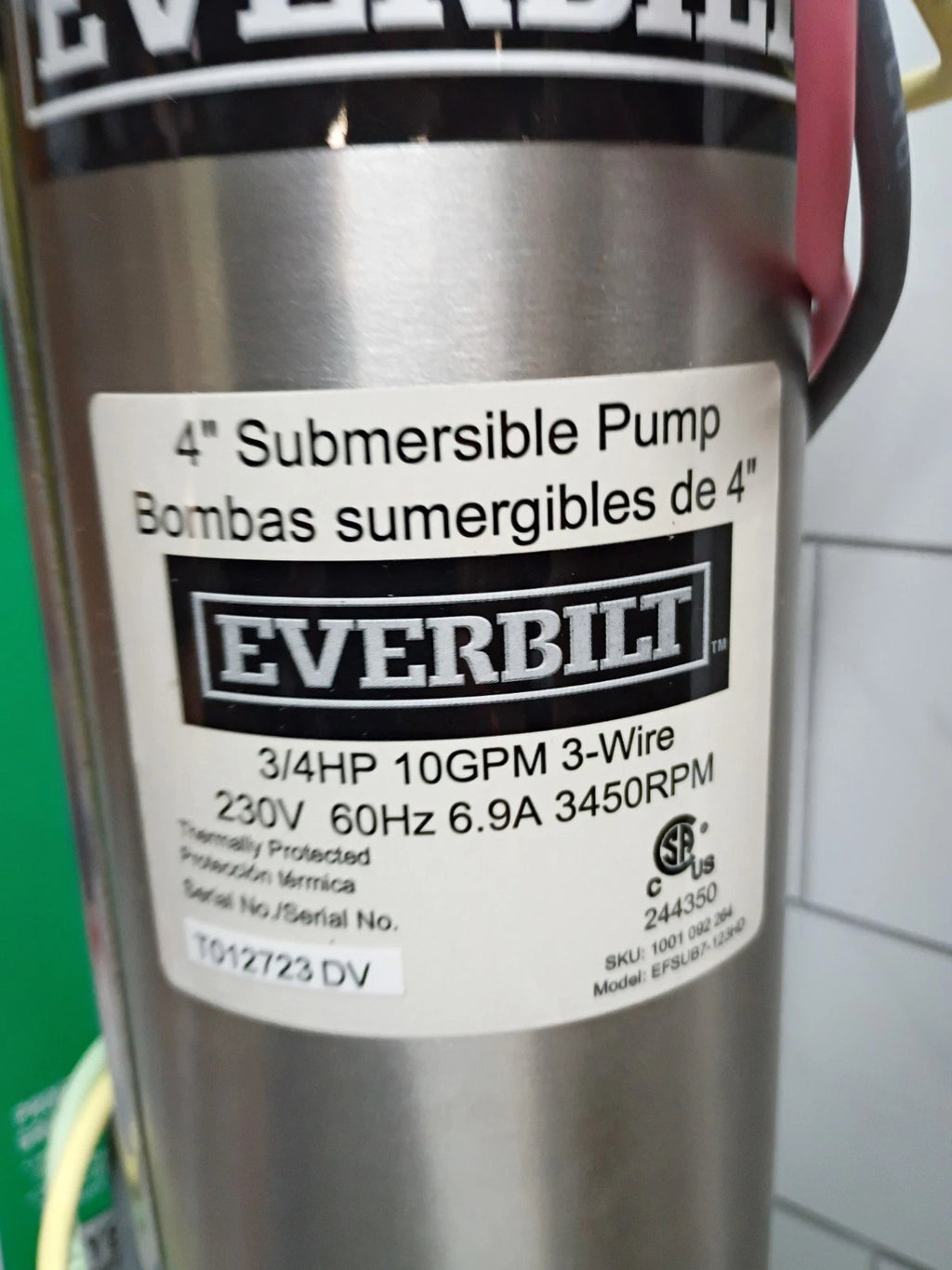Everbilt EFSUB7-123HD, 3/4 HP Submersible 3 Wire 10 GPM Deep Well Water Pump, OB