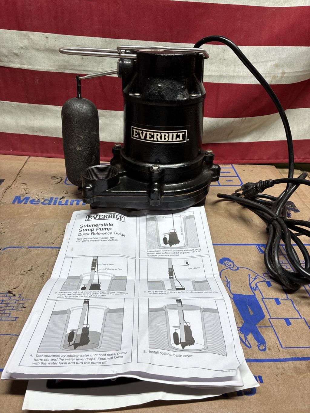 Everbilt HDS50 1/2 HP Cast Iron Pro Grade Submersible Sump Pump USED WORKS.