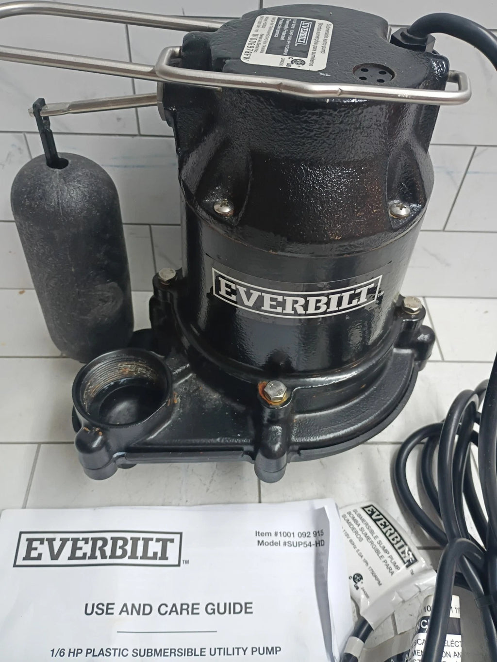 Everbilt S02160925 1/3 HP Cast Iron Submersible Sump Pump Used