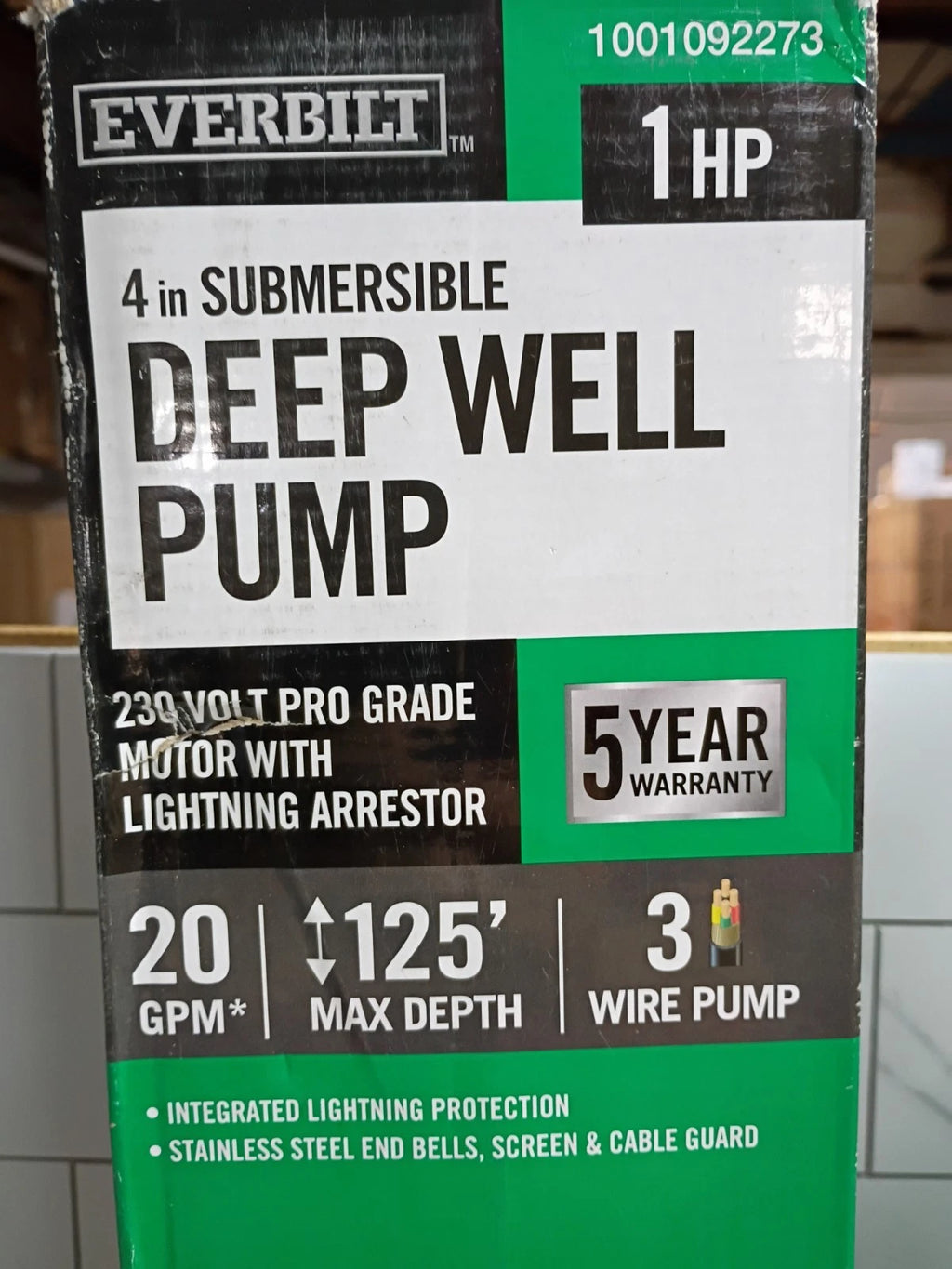 Everbilt 1HP Submersible 3-Wire 20GPM Deep Well Pump HDSUB10-203 NEW OPEN BOX