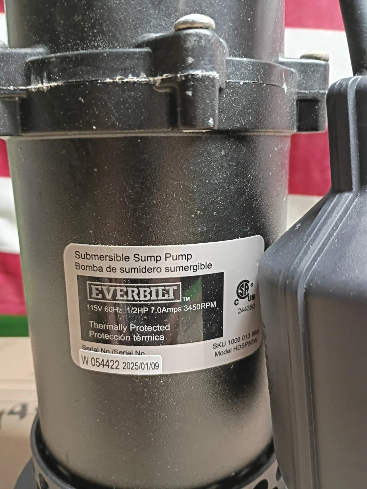 Everbilt HDSP50W 1/2 HP Submersible Aluminum Sump Pump with Tethered Switch