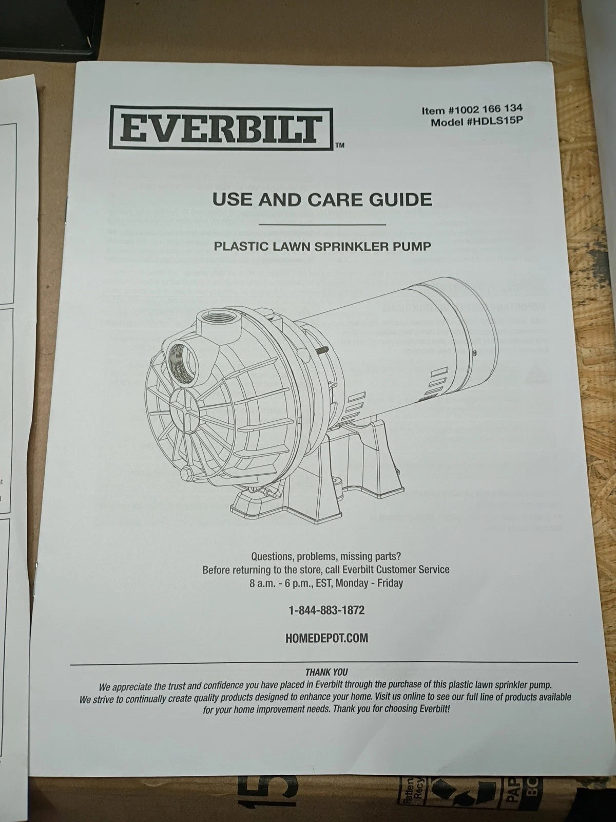 Everbilt Lawn Irrigation Pump Plastic 1.5HP HDLS15P PARTS ONLY