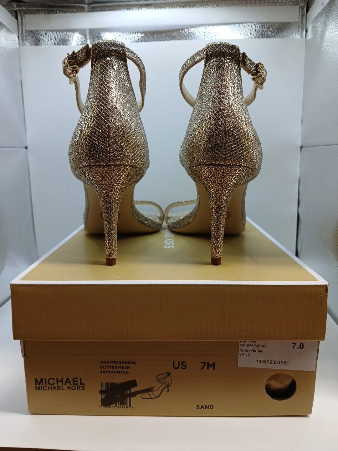 MICHAEL KORS GLITTER STIETTOS MESH GOLD WOMEN SIZE 7