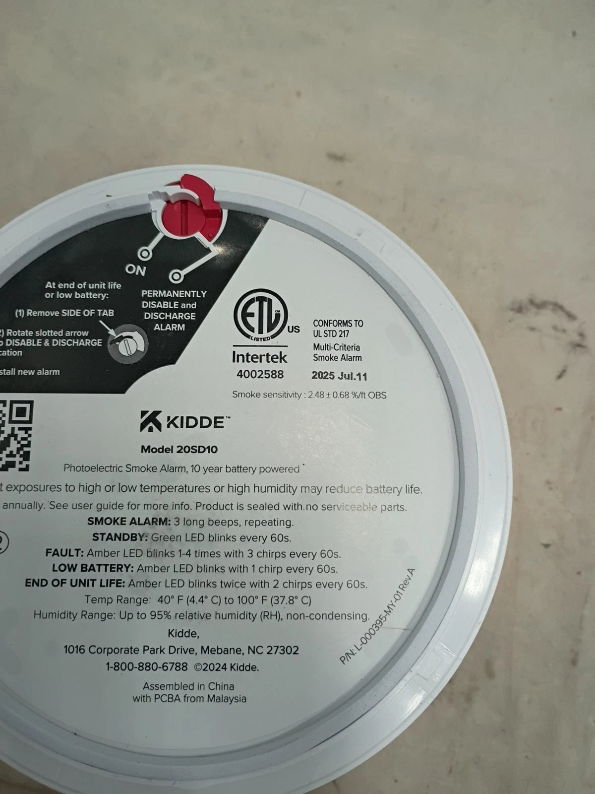 2 PACK Kidde Smoke Detector 10-Year Battery Powered LED Warning Light 20SD10