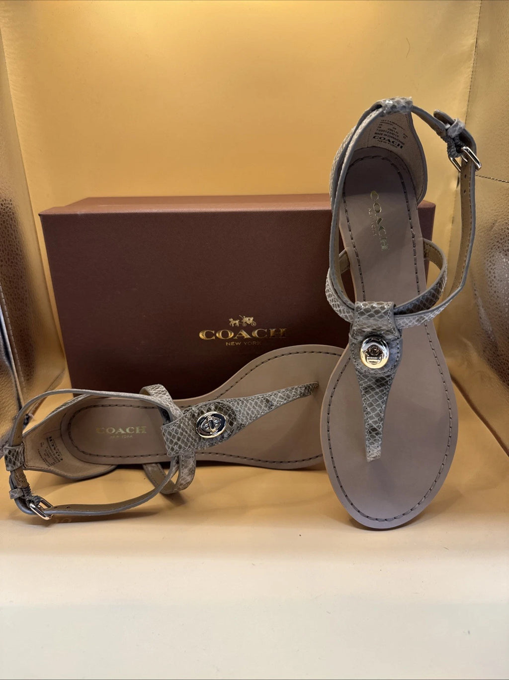 Coach New York Ingrid Natural Snake Print Sandals Size 7M Women's New With Box!