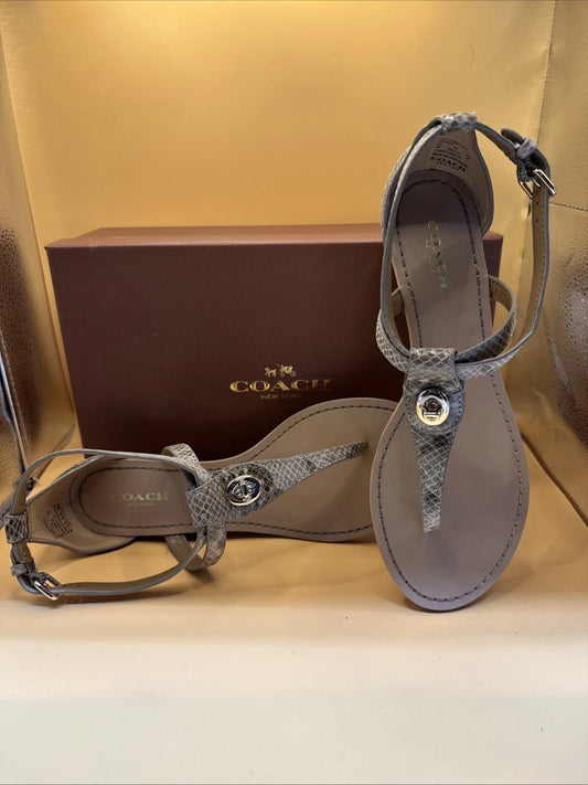 Coach New York Ingrid Natural Snake Print Sandals Size 7M Women's New With Box!