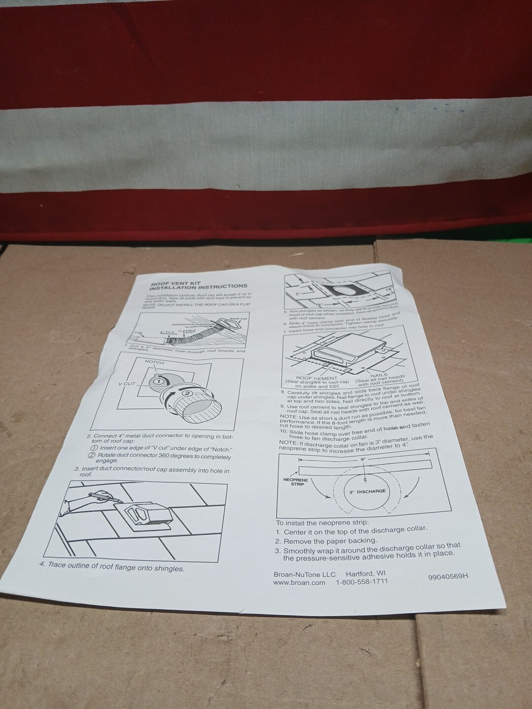 Broan NuTone RVK1A Roof Ducting Vent Kit For Exhaust Fan New Open Box