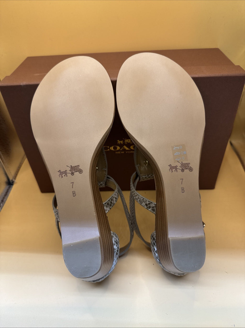 Coach New York Ingrid Natural Snake Print Sandals Size 7M Women's New With Box!